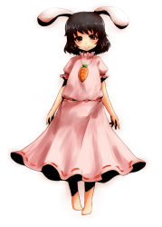 Rule 34 | 1girl, animal ears, bad id, bad pixiv id, barefoot, brown eyes, brown hair, calpish, full body, inaba tewi, jewelry, pendant, rabbit ears, short hair, simple background, solo, touhou, white background