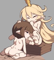 Rule 34 | 2girls, average-hanzo, barefoot, blonde hair, blush, bridgette (granblue fantasy), charlotta (granblue fantasy), closed eyes, feet, fellatio, flat chest, futa with female, futa with futa, futa with male, futanari, granblue fantasy, hand on another&#039;s head, harvin, leaning forward, long hair, multiple girls, newhalf, newhalf with female, newhalf with futa, newhalf with male, newhalf with newhalf, nipples, open mouth, oral, penis, pointy ears, pussy juice, saliva, sidelocks, simple background, sitting, soles, testicles, toes, uncensored, wariza