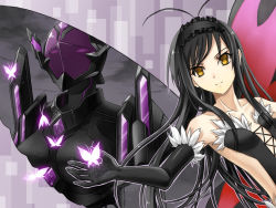 Rule 34 | 10s, accel world, antenna hair, bare shoulders, black hair, black lotus (accel world), bug, butterfly, butterfly wings, cross akiha, dress, duel avatar, elbow gloves, gloves, headband, insect, insect wings, kuroyukihime, long hair, wings, yellow eyes