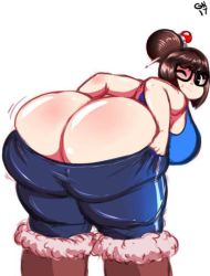 Rule 34 | 1girl, ass, breasts, brown hair, fat, gammanaut, glasses, huge ass, large breasts, leaning forward, mei (overwatch), one eye closed, overwatch, overwatch 1, solo, standing, tagme, thick thighs, thighs