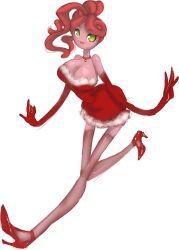 Rule 34 | 1girl, absurdres, breasts, christmas, colored skin, dress, elbow gloves, gloves, high heels, highres, large breasts, lipstick, long arms, makeup, mommy long legs, pink skin, poppy playtime, potatozeu, santa dress, thick thighs, thighs