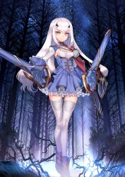 Rule 34 | dress, melusine (fate), fate/grand order, fate (series), forest, leggings, long hair, nature, official art, shoes, short dress, sword, tagme, thighhighs, thighs, weapon, white hair, zettai ryouiki
