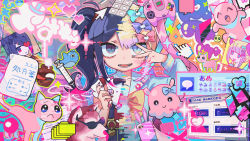 Rule 34 | 1girl, ^ ^, ame-chan (needy girl overdose), bird, black eyes, black hair, black nails, blue eyes, blue hair, blue nails, bow, cat, cellphone, chouzetsusaikawa tenshi-chan, closed eyes, collarbone, commentary request, controller, cursor, dreamcast controller, dual persona, emoji, eyes visible through hair, folder, game controller, glitch, hair bow, hair ornament, heart, highres, like and retweet, long sleeves, looking at viewer, cursor, multicolored hair, multicolored nails, nail polish, needy girl overdose, open mouth, phone, pill, pink hair, pink nails, pixel heart, pixelated, pixels, pleading face emoji, pot, quad tails, red nails, sailor collar, school uniform, shiba inu, silver hair, smartphone, smile, sparkle, speech bubble, sunglasses, suspenders, syringe, terada tera, transformation, twitter, upper body, urn, v, v over eye, window (computing), x hair ornament, yellow nails