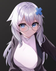 Rule 34 | 1girl, black background, blush, glasses, highres, long hair, original, pipipipyu, ruliweb (website), second-party source, smile, solo, white background