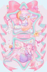 Rule 34 | artist request, ass, birdhouse, blush, bow, braid, cherub, clothing cutout, cloud, doll, dress, flower, hair bow, holding, holding wand, ladder, lying, magical girl, mini person, mini wings, minigirl, miniskirt, moon, original, pale skin, pastel colors, pink eyes, pink hair, playground, polly pocket, purple dress, rabbit, rainbow, ribbon, shooting star, shoulder cutout, simple background, sitting, skirt, slide, slippers, sparkle, star (symbol), striped legwear, toy, twin braids, twintails, wand, water drop, wings