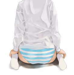 Rule 34 | 00s, 1girl, ass, feet, francesca lucchini, mido (uho), panties, sitting, socks, solo, strike witches, striped clothes, striped panties, underwear, world witches series
