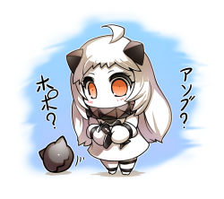 Rule 34 | 10s, 1girl, abyssal ship, animal ears, cat ears, dress, enemy aircraft (kancolle), hisahiko, horns, kantai collection, long hair, mittens, northern ocean princess, orange eyes, reppuu (kancolle), solo, translation request, very long hair, white dress, white hair, yellow eyes