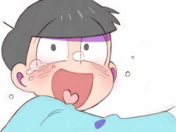 Rule 34 | 10s, 1boy, bad id, bad twitter id, black hair, bowl cut, close-up, formal, heart, heart in mouth, looking up, male focus, matsuno jyushimatsu, mua (sleeping earth), osomatsu-kun, osomatsu-san, osomatsu (series), running, simple background, solo, suit, tears, white background