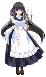 Rule 34 | 1girl, absurdres, apron, artist request, black hair, boots, candlelight, candlestand, empty eyes, fuhen nanase, full body, hair ribbon, highres, holding, long hair, long skirt, maid, maid apron, open mouth, purple eyes, ribbon, short sleeves, sidelocks, simple background, skirt, solo, white background, wrist cuffs, yandere no onna no ko ni shinu hodo aisarete nemurenai cd