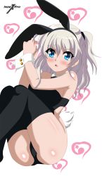 Rule 34 | 1girl, absurdres, animal ears, blue eyes, blush, rabbit ears, charlotte (anime), fake animal ears, fake tail, highres, indexryo, long hair, open mouth, playboy bunny, silver hair, solo, tail, thighhighs, tomori nao