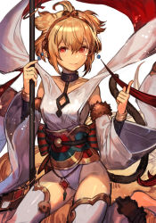 Rule 34 | 1girl, andira (granblue fantasy), animal ears, blonde hair, breasts, collarbone, detached leggings, erune, granblue fantasy, headband, highleg, highleg leotard, hungry clicker, index finger raised, leotard, looking at viewer, monkey ears, monkey girl, monkey tail, red eyes, sash, short hair, small breasts, smile, solo, staff, tail, thighs, two side up, white legwear, white leotard