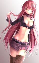 Rule 34 | 10s, 1girl, akuma no riddle, ayuteisyoku, belt, boots, breasts, choker, cleavage, crop top, drill hair, fingernails, gradient background, highres, inukai isuke, light smile, long fingernails, long hair, midriff, miniskirt, nail polish, navel, parted lips, pink hair, playing with own hair, skirt, smile, solo, stomach, thigh boots, thigh gap, thighhighs, twin drills, twintails, very long hair, yellow eyes, zettai ryouiki