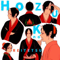 Rule 34 | 1boy, black hair, eyeshadow, hand on own face, hoozuki (hoozuki no reitetsu), hoozuki no reitetsu, horns, japanese clothes, looking at viewer, looking away, makeup, male focus, oni horns, short hair, yasoji (16321578), aged down