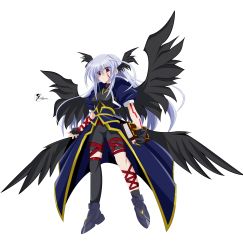 Rule 34 | 00s, 1girl, absurdres, arm belt, asymmetrical clothes, asymmetrical legwear, book, facial mark, fingerless gloves, full body, gloves, head wings, highres, jacket, leg belt, long hair, lyrical nanoha, magical girl, mahou shoujo lyrical nanoha, mahou shoujo lyrical nanoha a&#039;s, multiple wings, non-web source, open clothes, open jacket, red eyes, reinforce, silver hair, single thighhigh, solo, thighhighs, tome of the night sky, transparent background, uneven legwear, vector trace, waist cape, winged hair ornament, wings