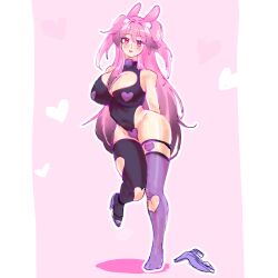 Rule 34 | 1girl, animal ears, breasts, cleavage cutout, clothing cutout, highres, indie virtual youtuber, large breasts, monster girl, non-web source, pink hair, plompers, pluto (vtuber), rabbit ears, slime girl, solo, thick thighs, thighs, virtual youtuber