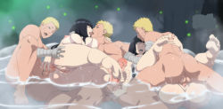 Rule 34 | 2girls, 3boys, anal, ass, barefoot, bathing, bikini, black hair, blonde hair, blue eyes, breasts, caressing testicles, clone, clothed sex, couple, feet, footjob, french kiss, highres, husband and wife, hyuuga hinata, kiss, large breasts, large penis, legs, lexus (artist), long hair, mixed-sex bathing, multiple boys, multiple girls, naruto, naruto (series), nipple slip, nipples, partially submerged, penis, pussy, saliva, sex, shared bathing, short hair, soles, swimsuit, testicles, thighs, toes, uncensored, uzumaki naruto, vaginal, water, wet