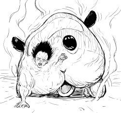 Rule 34 | 1boy, akira (manga), fusion, greyscale, molcar, monochrome, monster, open mouth, parody, pui pui molcar, sakkan, shima tetsuo, spiked hair, steam, wide-eyed, wide sleeves