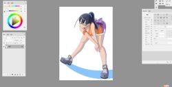 Rule 34 | 1girl, ass, black hair, cheerleader, digimon, female focus, glasses, highres, looking at viewer, mochizuki meiko, shadow, solo