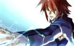 Rule 34 | 00s, 1boy, brown eyes, gradient background, kratos aurion, male focus, red hair, short hair, sio vanilla, solo, tales of (series), tales of symphonia
