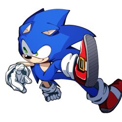 Rule 34 | 1boy, animal ears, animal nose, closed mouth, commentary request, full body, furry, furry male, gloves, green eyes, korean commentary, male focus, red footwear, saturn 0z, shoes, simple background, smile, solo, sonic (series), sonic the hedgehog, tail, white background, white gloves