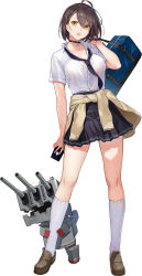 Rule 34 | 1girl, :o, ahoge, azur lane, bag, baltimore (after-school ace) (azur lane), baltimore (azur lane), black choker, black necktie, black skirt, braid, breasts, brown cardigan, brown footwear, brown hair, buttons, cardigan, cardigan around waist, choker, cleavage, clothes around waist, collarbone, collared shirt, duffel bag, full body, hand up, highres, holding, holding phone, jpeg artifacts, keli bang, kneehighs, large breasts, loafers, looking at viewer, miniskirt, necktie, official alternate costume, official art, open mouth, phone, pleated skirt, school bag, school uniform, shirt, shirt tucked in, shoes, short hair, short sleeves, skindentation, skirt, socks, solo, standing, thighs, turret, white shirt, white socks, yellow eyes