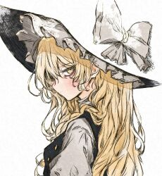 Rule 34 | 1girl, blonde hair, bow, commentary request, deal360acv, derivative work, frilled hat, frills, from side, hat, hat bow, highres, kirisame marisa, long hair, looking at viewer, simple background, solo, touhou, upper body, white background, white bow, yellow eyes