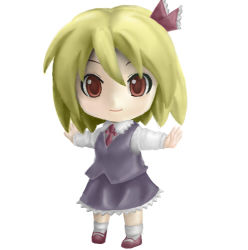 Rule 34 | 1girl, bad id, bad pixiv id, blonde hair, chibi, embodiment of scarlet devil, female focus, full body, lowres, nendoroid, red eyes, rumia, simple background, solo, standing, teiraa, touhou, white background
