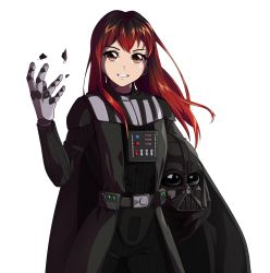 Rule 34 | absurdres, cosplay, darth vader, darth vader (cosplay), epic fail project, erica naito, highres, mechanical arms, mechanical parts, original, red hair, self-upload, single mechanical arm, solo, star wars, transparent background
