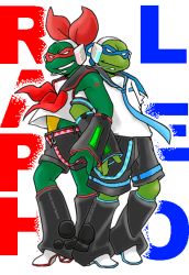 Rule 34 | 2boys, cosplay, crossover, kagamine len, kagamine len (cosplay), kagamine rin, kagamine rin (cosplay), multiple boys, non-web source, teenage mutant ninja turtles, transparent background, vocaloid, what