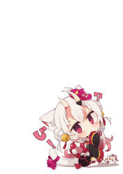 Rule 34 | 1girl, ?, animal ears, bell, black kimono, bow, cat ears, cat girl, cat tail, chibi, commentary request, double bun, frilled sleeves, frills, full body, gradient hair, hair bell, hair between eyes, hair bun, hair ornament, highres, hololive, horns, japanese clothes, jingle bell, kemonomimi mode, kimono, long hair, long sleeves, looking at viewer, mask, mask on head, multicolored hair, muuran, nakiri ayame, nakiri ayame (1st costume), oni, oni mask, purple bow, red eyes, red hair, shadow, shiranui (nakiri ayame), skin-covered horns, sleeves past fingers, sleeves past wrists, solo, tail, tail bow, tail ornament, twitter username, very long hair, virtual youtuber, white background, white hair, wide sleeves