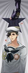 Rule 34 | 1boy, black hair, hat, highres, jojo no kimyou na bouken, jojolion, killer queen, kira yoshikage (jojolion), kiritani846, male focus, sailor, sailor hat, solo