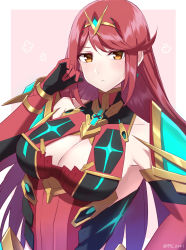 Rule 34 | 1girl, alternate hair color, bare shoulders, breasts, chest jewel, dress, earrings, expressionless, highres, jewelry, large breasts, long hair, mythra (xenoblade), shinae, short dress, solo, tiara, very long hair, xenoblade chronicles (series), xenoblade chronicles 2, yellow eyes