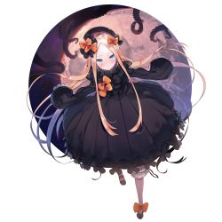 Rule 34 | 1girl, abigail williams (fate), absurdres, black bow, black dress, black footwear, black hat, blonde hair, bloomers, blue eyes, blush, bow, bug, butterfly, closed mouth, commentary request, dress, fate/grand order, fate (series), forehead, full body, hair bow, hat, highres, insect, long hair, long sleeves, looking at viewer, multiple hair bows, orange bow, outstretched arms, parted bangs, polka dot, polka dot bow, shoes, sleeves past fingers, sleeves past wrists, solo, sora-bozu, standing, tentacles, underwear, very long hair, white bloomers