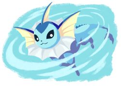 210tk3 absurdres animal_focus black_eyes bright_pupils closed_mouth creatures_(company) fins game_freak gen_1_pokemon head_fins highres nintendo no_humans pokemon pokemon_(creature) smile swimming vaporeon water white_pupils