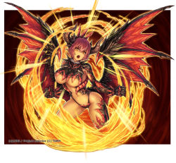 Rule 34 | breasts, dragon girl, dragon horns, dragon wings, horns, large breasts, red hair, roaring, saltydanshark, wings, yellow eyes
