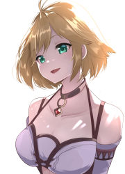 Rule 34 | 1girl, absurdres, bad id, bad twitter id, blonde hair, breasts, fiora (xenoblade), green eyes, highres, jewelry, medium breasts, necklace, open mouth, risumi (taka-fallcherryblossom), short hair, simple background, solo, white background, xenoblade chronicles (series), xenoblade chronicles 1
