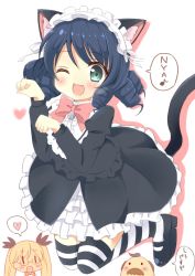 Rule 34 | 1boy, 2girls, :3, :d, animal ears, bell, black hair, black ribbon, black shirt, black skirt, blonde hair, blush, bow, bowtie, brown hair, cat ears, cat girl, cat tail, center frills, chutney, collared shirt, cyan (show by rock!!), facial hair, fang, frilled hairband, frilled shirt collar, frilled skirt, frills, glasses, gothic lolita, green eyes, hair ribbon, hairband, head tilt, heart, jingle bell, juliet sleeves, lolita fashion, long hair, long sleeves, looking at viewer, multiple girls, musical note, mustache, open mouth, pink neckwear, puffy sleeves, quaver, retoree (show by rock!!), ribbon, ringlets, romaji text, shirt, show by rock!!, simple background, skirt, smile, solid circle eyes, spoken heart, striped clothes, striped legwear, striped thighhighs, tail, thighhighs, translated, twintails, white background, white hairband, | |