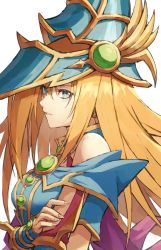 Rule 34 | 1girl, arm at side, blonde hair, blue eyes, breasts, detached sleeves, duel monster, fagi (kakikaki), hat, long hair, magician&#039;s valkyria, parted lips, solo, wizard hat, yu-gi-oh!
