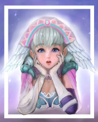 Rule 34 | 1girl, blue eyes, fingerless gloves, gloves, hat, head wings, highres, melia antiqua, mtkm m, nintendo, realistic, silver hair, solo, wings, xenoblade chronicles (series), xenoblade chronicles 1