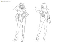 Rule 34 | 1girl, annerose vajra, breasts, character sheet, female focus, full body, kagami hirotaka, koutetsu no majo anneroze, large breasts, lilith-soft, long hair, looking at viewer, monochrome, multiple views, no bra, smile, standing