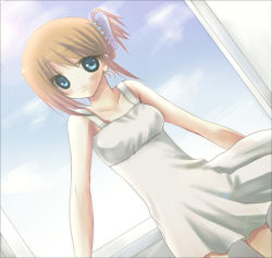 Rule 34 | 00s, 1girl, blue eyes, brown hair, dress, folded ponytail, komaki manaka, lowres, solo, to heart (series), to heart 2
