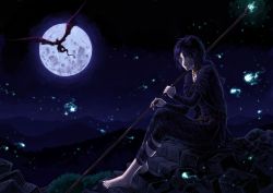 Rule 34 | 1girl, barefoot, black hair, braid, cape, demon&#039;s souls, dragon, dress, feet, female focus, from software, full moon, highres, long hair, maiden in black, moon, nature, night, outdoors, plant, single braid, sitting, sky, solo, staff, stairs, tagme, tatsuya (pixiv418816)