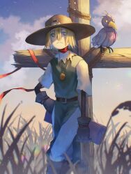 Rule 34 | belt, brown hat, crown, digimon, digimon (creature), gloves, hat, highres, nohemon, scarecrow, solo, wings