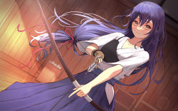 Rule 34 | 1girl, absurdres, alternate hairstyle, archery, arrow (projectile), artist name, artist request, blue hair, blue hakama, blue skirt, blush, bow (weapon), breasts, brown gloves, collarbone, female focus, fingerless gloves, floating hair, gloves, hair between eyes, hair ribbon, hair tie, hakama, hakama skirt, highres, holding, holding arrow, holding bow (weapon), holding weapon, indoors, japanese clothes, kimono, kyuudou, layered skirt, long hair, long sleeves, looking at viewer, love live!, love live! school idol festival, love live! school idol project, low ponytail, miniskirt, muneate, notinversion, parted lips, partially fingerless gloves, partly fingerless gloves, plaid, plaid kimono, plaid skirt, pleated, pleated skirt, ponytail, purple ribbon, red ribbon, ribbon, short sleeves, single glove, skirt, small breasts, smile, solo, sonoda umi, wavy hair, weapon, white kimono, yellow eyes, yugake