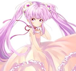 Rule 34 | 1girl, :t, bad id, bad pixiv id, bare arms, bare shoulders, bow, closed mouth, copyright request, dress, frilled dress, frills, fuyusuke (hz+), highres, long hair, pink dress, pout, purple bow, purple eyes, purple hair, red ribbon, ribbon, sidelocks, simple background, sleeveless, sleeveless dress, solo, twintails, very long hair, white background