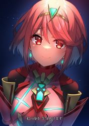 Rule 34 | 1girl, breasts, chest jewel, closed mouth, earrings, gem, headpiece, highres, jewelry, large breasts, pyra (xenoblade), red hair, short hair, slope (check238), swept bangs, tiara, xenoblade chronicles (series), xenoblade chronicles 2