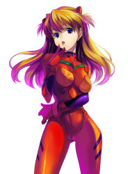 Rule 34 | 1girl, bad id, bad pixiv id, blue eyes, bodysuit, bracer, breasts, brown hair, cameltoe, covered erect nipples, cowboy shot, gloves, hair ornament, highres, large breasts, licking, licking finger, long hair, looking at viewer, narrow waist, neon genesis evangelion, orange hair, pilot suit, plugsuit, sage joh, saliva, saliva trail, sexually suggestive, simple background, skin tight, solo, souryuu asuka langley, suggestive fluid, tongue, tongue out, turtleneck, two side up