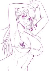 Rule 34 | 1girl, bikini, bikini top only, breasts, large breasts, lineart, mifenami, nami (one piece), one piece, shoulder tattoo, tattoo, tongue, tongue out, upper body