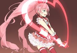 Rule 34 | 10s, 1girl, blue eyes, brooch, choker, cure melody, frilled skirt, frills, heart, houjou hibiki, jewelry, long hair, magical girl, open mouth, pink hair, precure, red thighhighs, saviala, skirt, solo, suite precure, thighhighs, twintails, zettai ryouiki