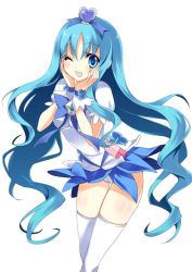 Rule 34 | 10s, 1girl, ;d, bad id, bad pixiv id, blue eyes, blue hair, blue skirt, blue theme, blush, brooch, cure marine, hair ornament, hands on own face, heart, heart brooch, heartcatch precure!, jewelry, kurumi erika, long hair, magical girl, matching hair/eyes, one eye closed, open mouth, panties, precure, skirt, smile, solo, thighhighs, underwear, very long hair, white thighhighs, wink, wrist cuffs, yukiwo